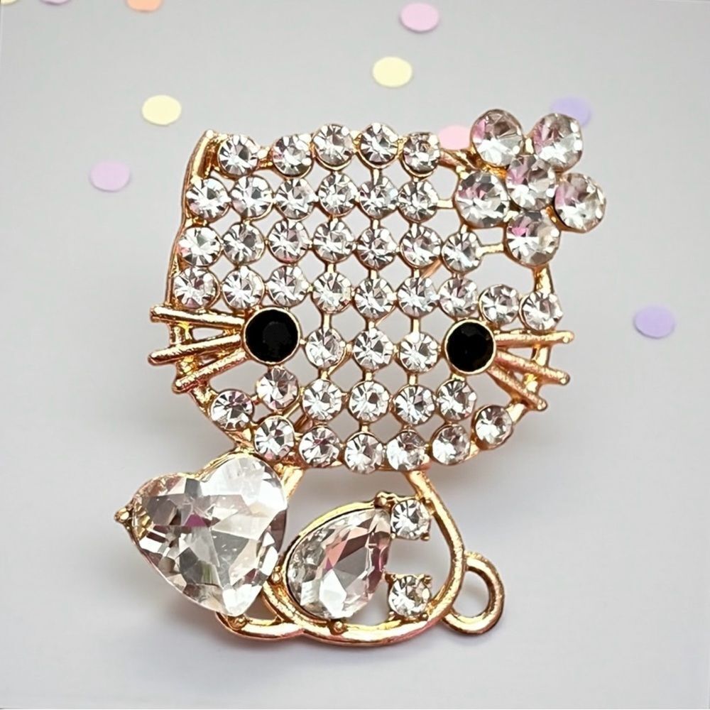 Crystal Hello Kitty Brooch with Clear Accents